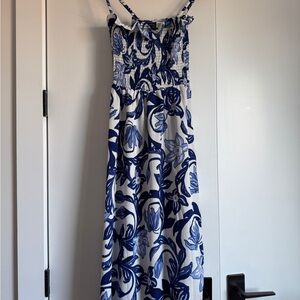 H&M Blue and White Floral Midi Dress